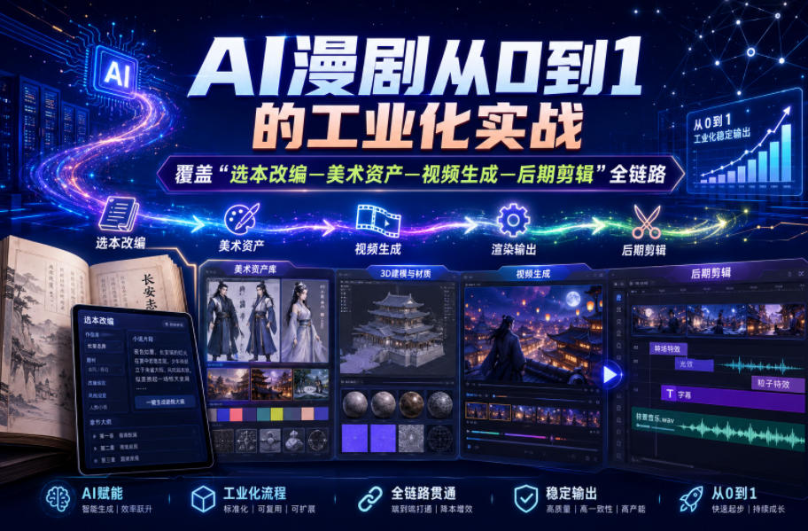 AI漫剧从0到1的工业化实战，覆盖“选本改编—美术资产—视频生成—后期剪辑”全链路（更新6月）-九九网创