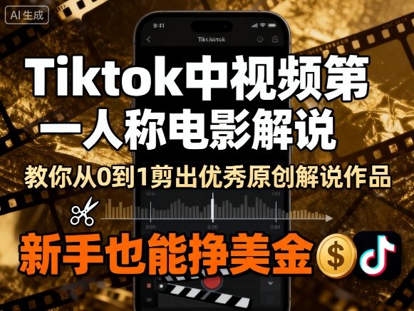 Tiktok中视频第一人称电影解说，教你从0到1剪出一个优秀的原创解说作品，新手也能挣美金-九九网创