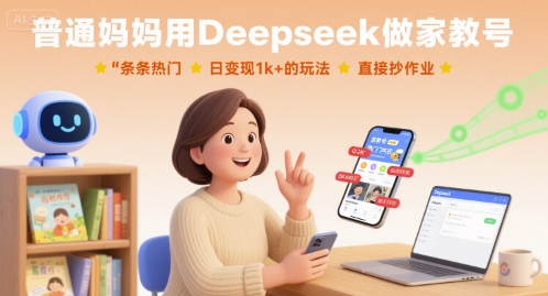 普通妈妈用Deepseek做家教号，条条热门，日变现1k+的玩法，直接抄作业-九九网创