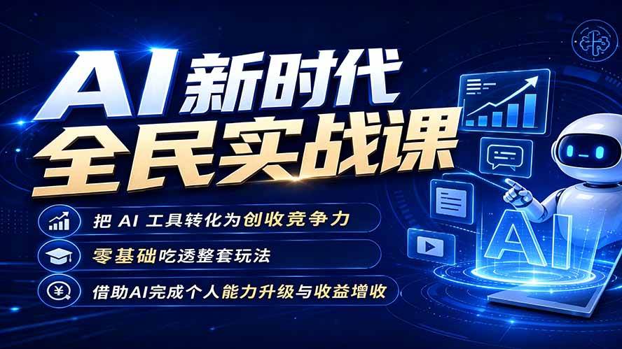 （19519期）AI新时代全民实战课，把 AI 工具转化为创收竞争力，零基础吃透整套玩法，借助AI完成个人能力升级与收益增收。-九九网创