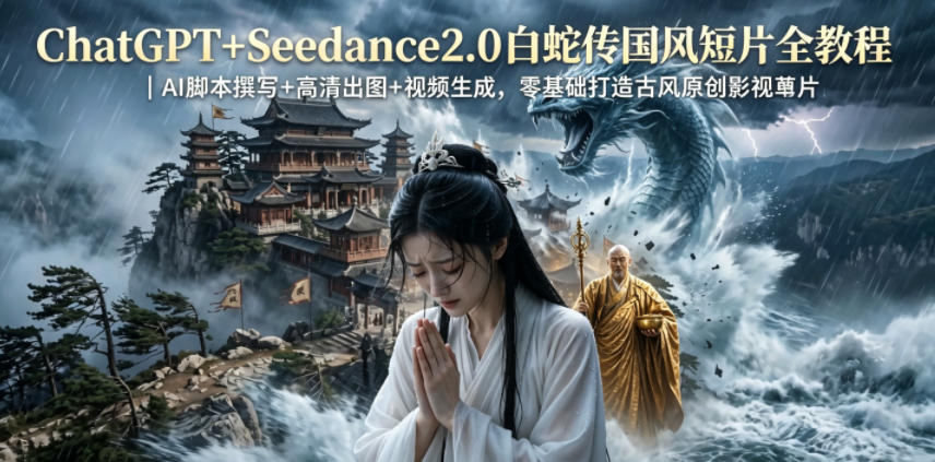 ChatGPT+Seedance2.0白蛇传国风短片全教程｜AI脚本撰写+高清出图+视频生成，零基础打造古风原创影视短片-九九网创