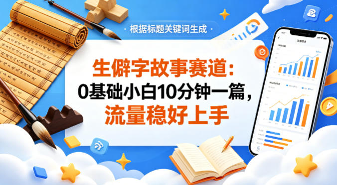 公众号流量主——生僻字故事赛道，流量稳，好上手，0基础小白也能10分钟一篇-九九网创