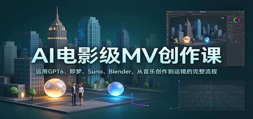 AI电影级MV创作课：运用GPT6、即梦、Suno、Blender，从音乐创作到运镜的完整流程-九九网创