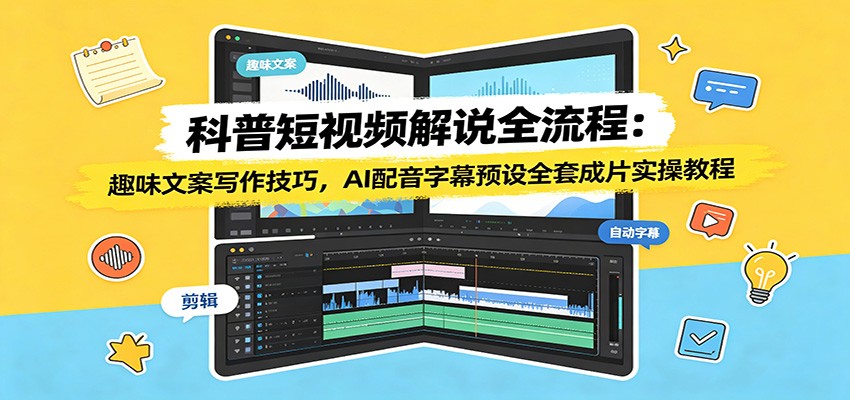 科普短视频解说全流程：趣味文案写作技巧，AI配音字幕预设全套成片实操教程-九九网创
