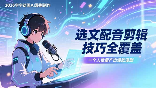 2026字字动画AI漫剧制作-1期，选文配音剪辑技巧全覆盖，一个人就能批量产出爆款漫剧-九九网创