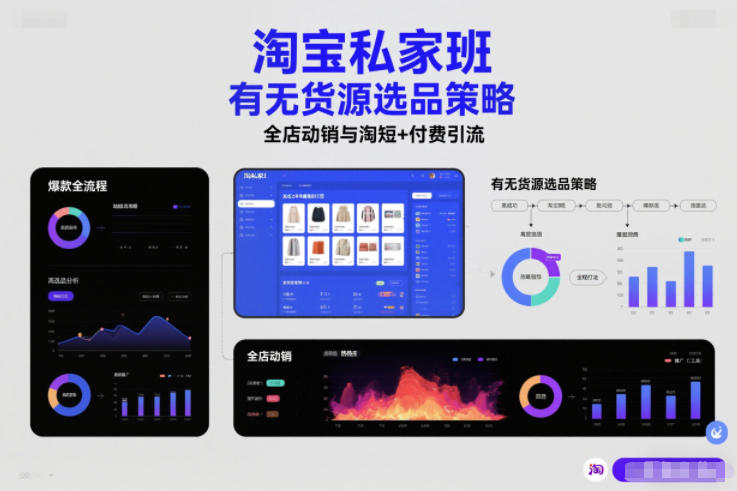 淘宝私家班，有无货源选品策略，高成功率爆款全流程打法，全店动销与淘短+付费引流（更新2026年08月05日）-九九网创