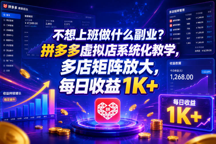 不想上班做什么副业？拼多多虚拟店系统化教学，多店矩阵放大，每日收益1K+【揭秘】-九九网创