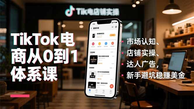 TikTok电商从0到1体系课，市场认知、店铺实操、达人广告，新手避坑稳赚美金-九九网创