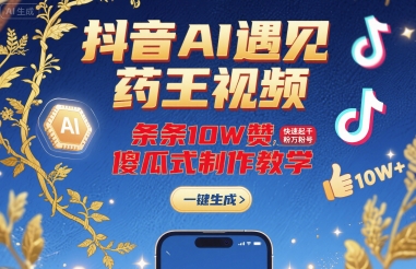 抖音AI遇见药王视频，条条10W赞，快速起千粉万粉号，傻瓜式制作教学-九九网创