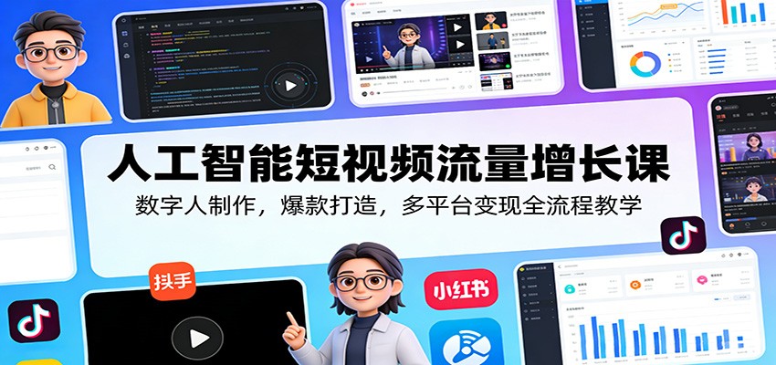人工智能短视频流量增长课：数字人制作，爆款打造，多平台变现全流程教学-九九网创