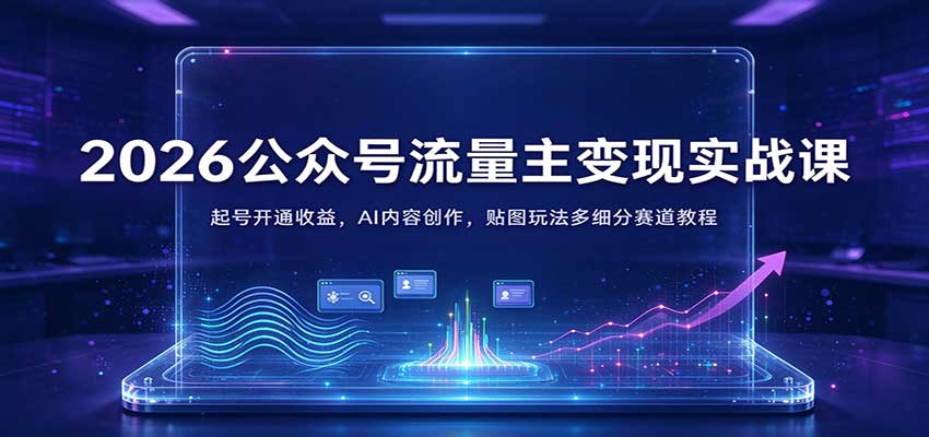 2026公众号流量主变现实战课：起号开通收益，AI内容创作，贴图玩法多细分赛道教程-九九网创