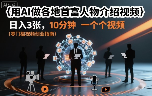 用AI做各地首富人物介绍视频，日入3张，10分钟一个视频-九九网创