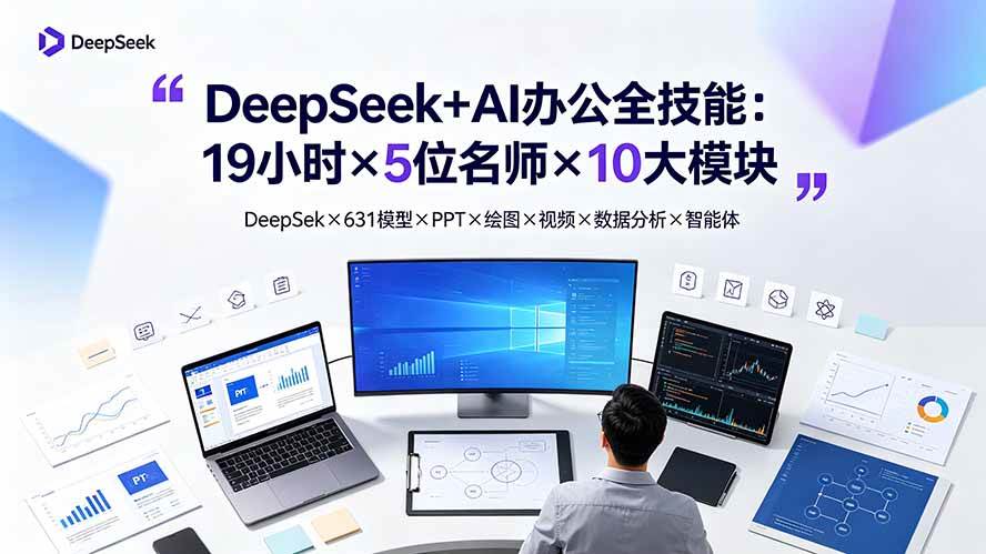 （19411期）DeepSeek+AI办公全技能：19小时×5位名师×10大模块，DeepSeek×631模型×PPT×绘图×视频×数据分析×智能体-九九网创