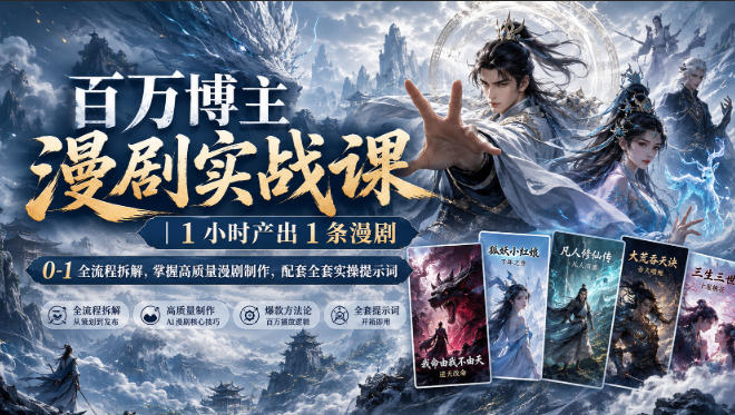 百万博主漫剧实战课｜1小时产出1条漫剧，0‑1全流程拆解，掌握高质量漫剧制作，配套全套实操提示词-九九网创