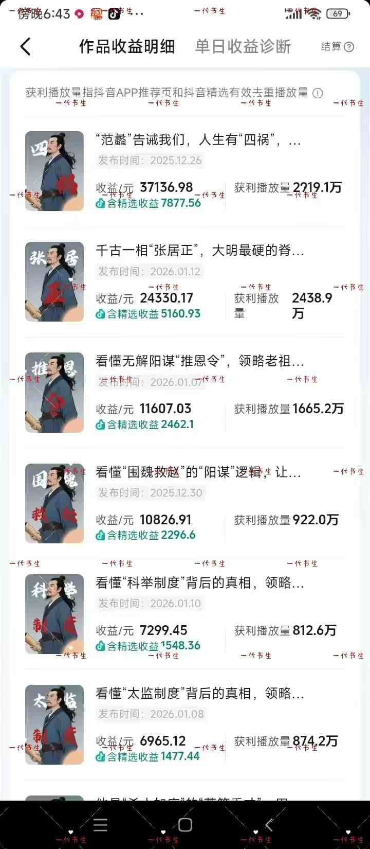 抖音300w粉丝博主的政史类科普视频教学，有大流量扶持，拿伙伴伙伴+精选独家双份收益-九九网创