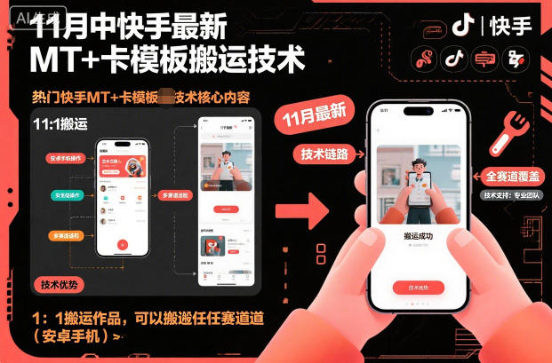 11月中快手最新MT+卡模板搬运技术，1：1搬运作品，可以搬运任何赛道(安卓手机)-九九网创