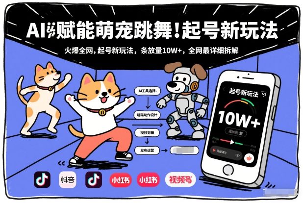 AI赋能萌宠跳舞,火爆全网,起号新玩法,条条播放量10W+,全网最详细拆解-九九网创