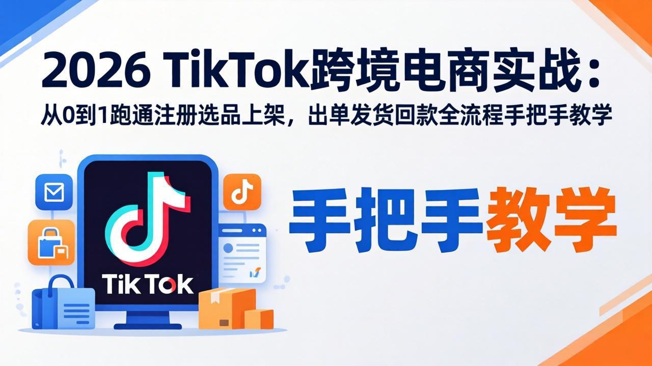 2026TikTok跨境电商实战：从0到1跑通注册选品上架，出单发货回款全流程手把手教学-九九网创