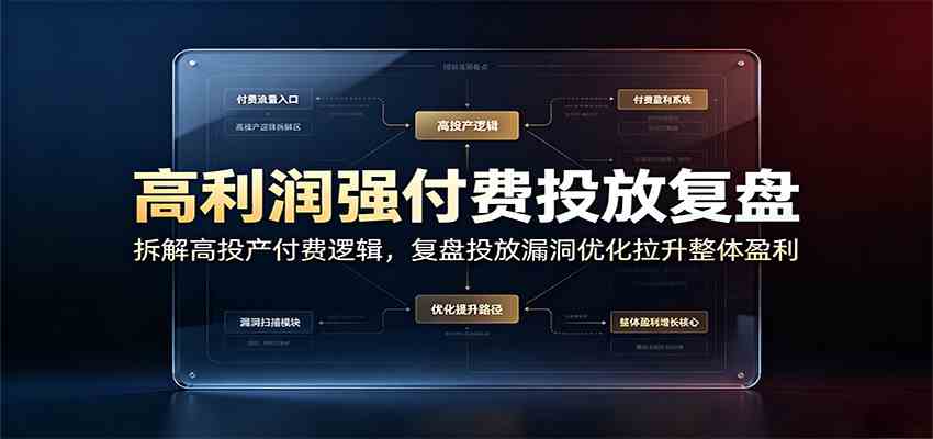 高利润强付费投放复盘：拆解高投产付费逻辑，复盘投放漏洞优化拉升整体盈利-九九网创