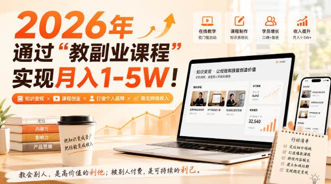 （20252期）2026年通过“教副业课程”实现月入1-5W！毫无保留的全部教给你-九九网创