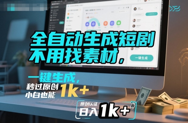 全自动生成短剧，不用找素材，不用剪辑，一键生成，秒过原创，小白也能轻松日入1k+【揭秘】-九九网创