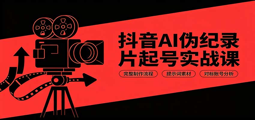 抖音AI伪纪录片起号实战课：完整制作流程，提示词素材，对标账号分析-九九网创