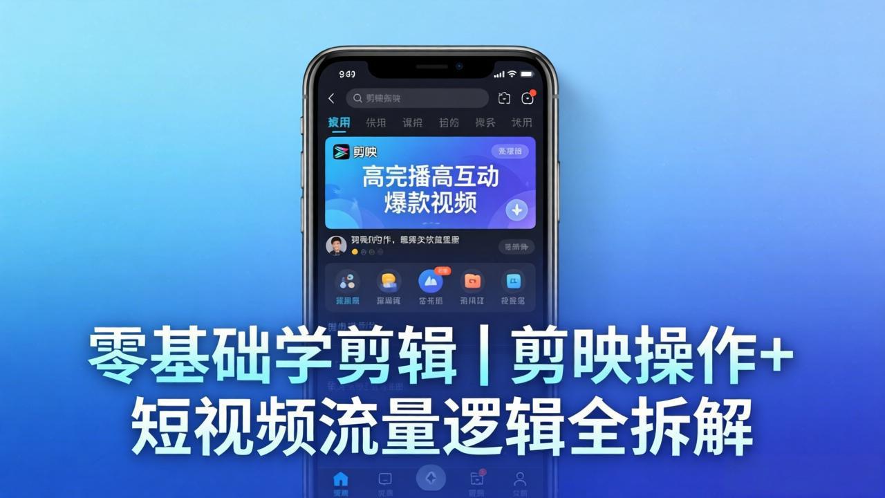 【零基础学剪辑】剪映操作+短视频流量逻辑全拆解｜手把手教你剪出高完播高互动爆款视频-九九网创