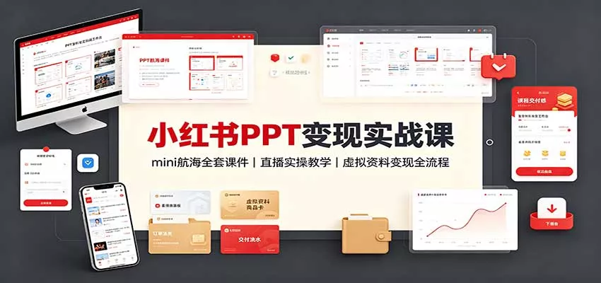 小红书PPT变现实战课：mini航海全套课件+直播实操教学，虚拟资料变现全流程-九九网创