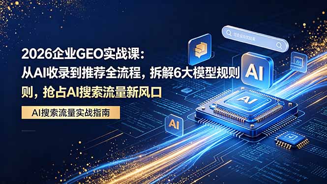 2026 企业GEO实战课：从AI收录到推荐全流程，拆解6大模型规则，抢占 AI 搜索流量新风口-九九网创