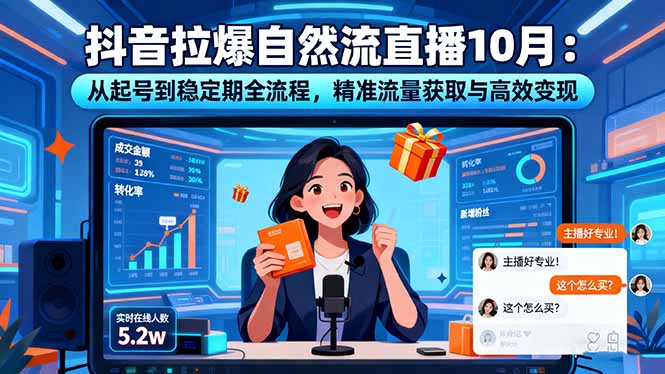 抖音拉爆自然流直播10月:从起号到稳定期全流程,精准流量获取与高效变现-九九网创