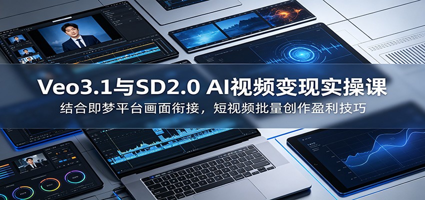 Veo3.1与SD2.0 AI视频变现实操课课：结合即梦平台画面衔接，短视频批量创作盈利技巧-九九网创