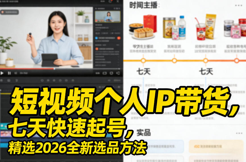 短视频个人IP带货，七天快速起号，精选2026全新选品方法-九九网创