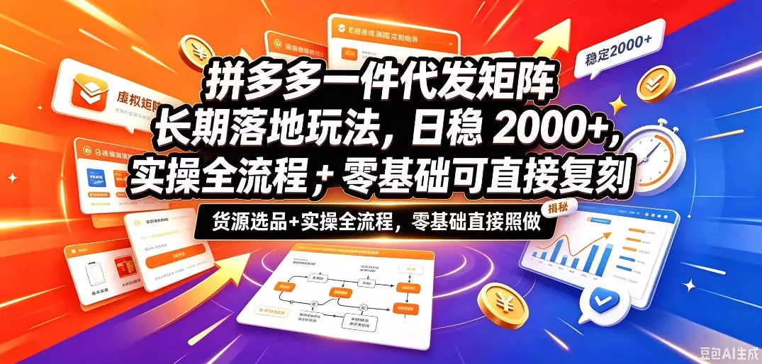 拼多多一件代发矩阵长期落地玩法，日稳入2k+，选品货源+实操全流程，零基础可直接复刻【拆解】-九九网创
