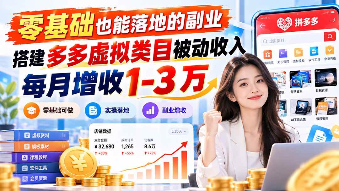 （20870期）零基础也能落地的副业，搭建多多虚拟类目被动收入，每月增收 1-3 万-九九网创