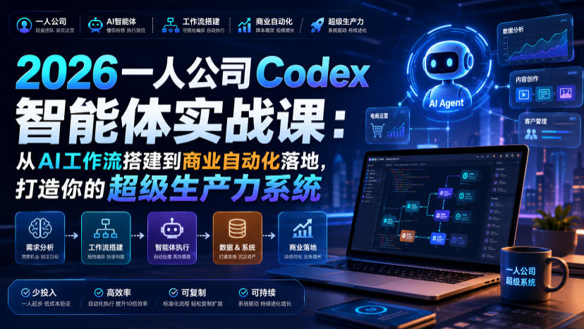 2026一人公司Codex智能体实战课：从AI工作流搭建到商业自动化落地，打造你的超级生产力系统-九九网创