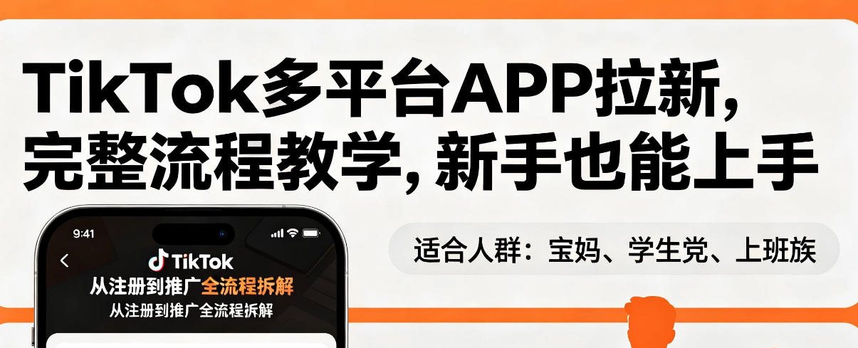 TikTok多平台APP拉新,完整流程教学,新手也能上手,轻松出海搞美金-九九网创