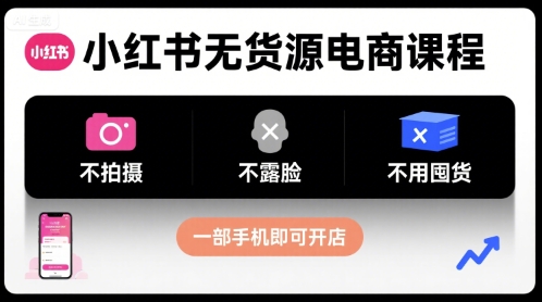 小红书无货源电商课程,不拍摄不露脸不用囤货,一部手机即可开店-九九网创