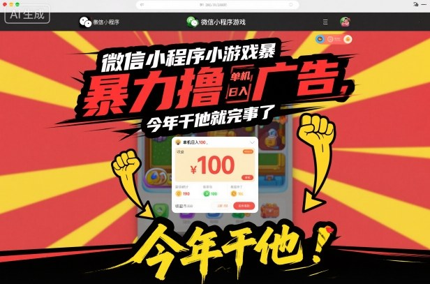 微信小程序小游戏暴力撸广告，单机日入100，今年干他就完事了-九九网创
