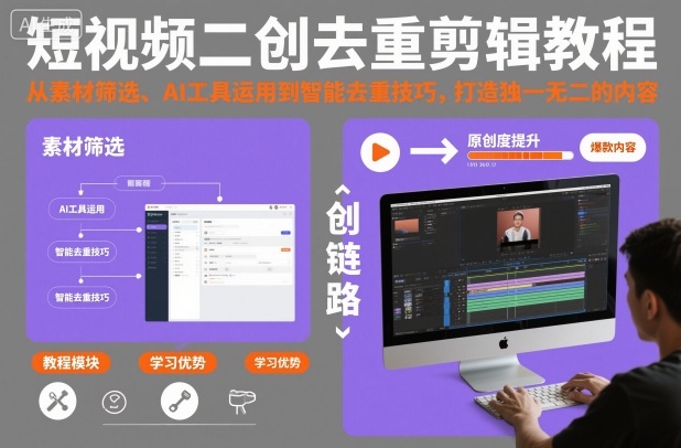 短视频二创去重剪辑教程,从素材筛选、AI工具运用到智能去重技巧,打造独一无二的内容-九九网创