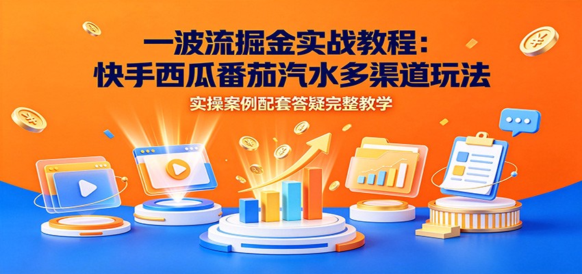 一波流掘金实战教程：快手西瓜番茄汽水多渠道玩法，实操案例配套答疑完整教学-九九网创
