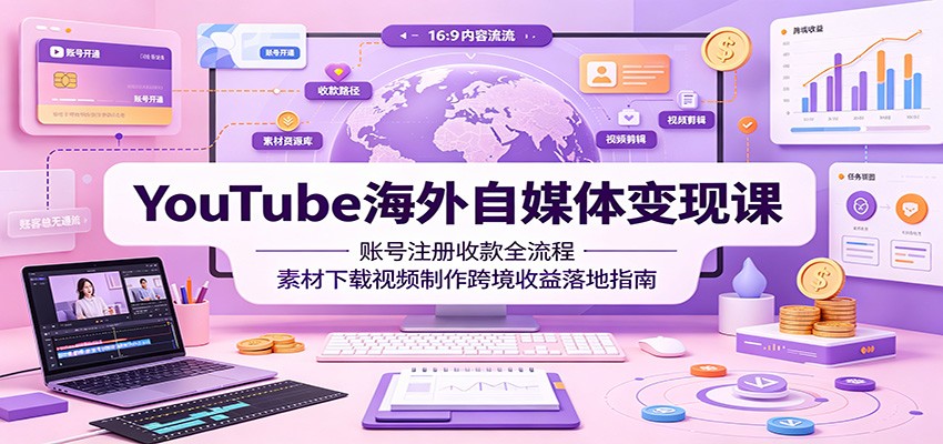 YouTube海外自媒体变现课：账号注册收款全流程，素材下载视频制作跨境收益落地指南-九九网创