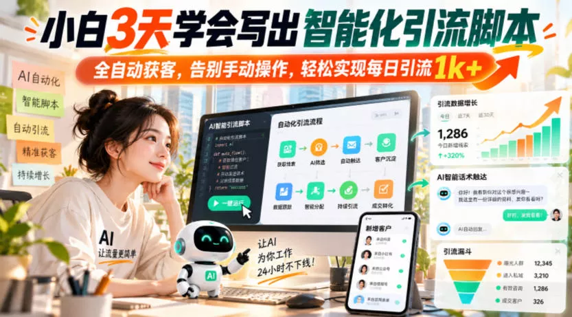 小白3天学会写出智能化引流脚本，全自动获客，告别手动操作，轻松实现每日引流1k+-九九网创