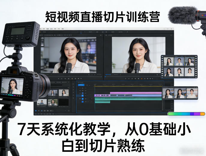短视频直播切片训练营，7天系统化教学，从0基础小白到切片熟练-九九网创