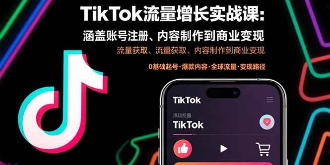 (15791期)TikTok流量增长实战课:涵盖账号注册、流量获取、内容制作到商业变现-九九网创