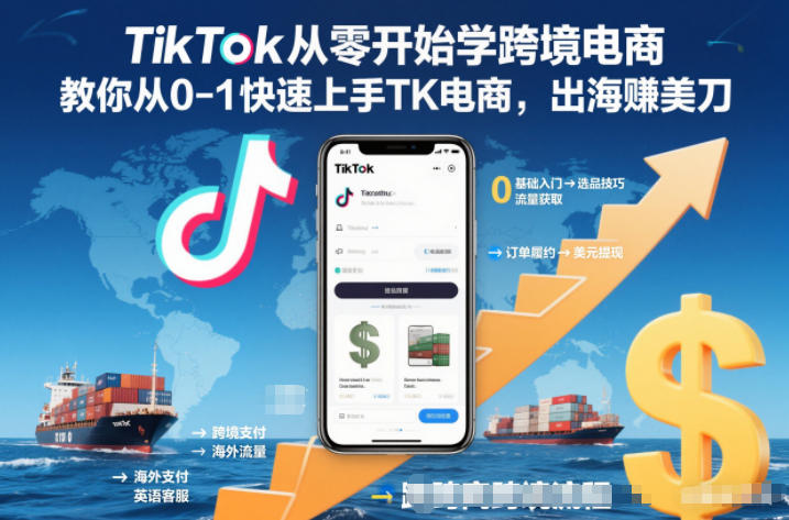 TikTok从零开始学跨境电商，教你从0-1快速上手TK电商，出海賺美刀-九九网创