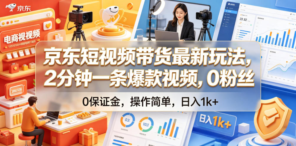 京东短视频带货最新玩法,2分钟一条爆款视频,0粉丝,0保证金,操作简单,日入1k+【揭秘】-九九网创