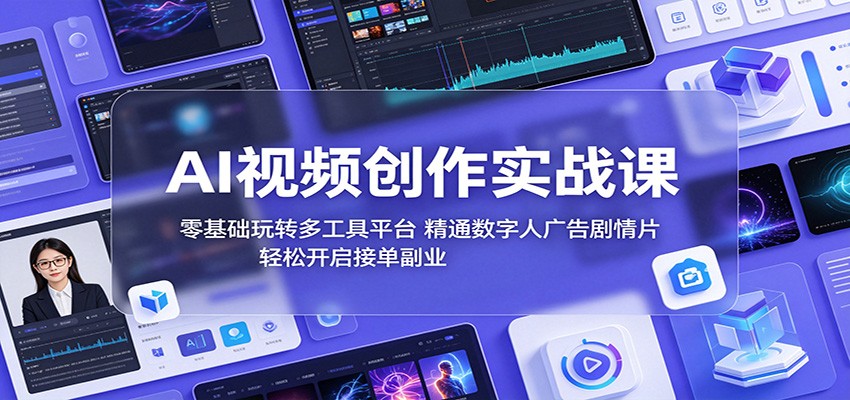 AI视频创作实战课：零基础玩转多工具平台，精通数字人广告、剧情片，轻松开启接单副业-九九网创