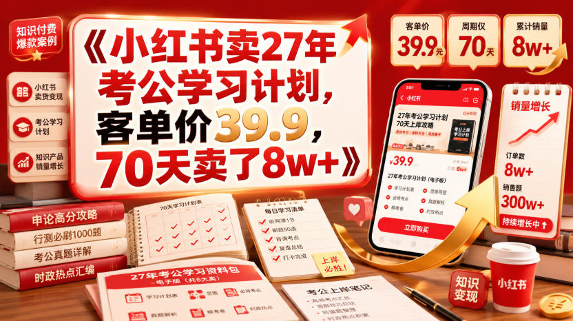 小红书卖27年考公学习计划，客单价39.9，70天卖了8w+！-九九网创