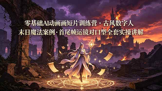 （19078期）零基础AI动画短片训练营，古风数字人末日魔法案例，首尾帧运镜对口型全套实操讲解-九九网创