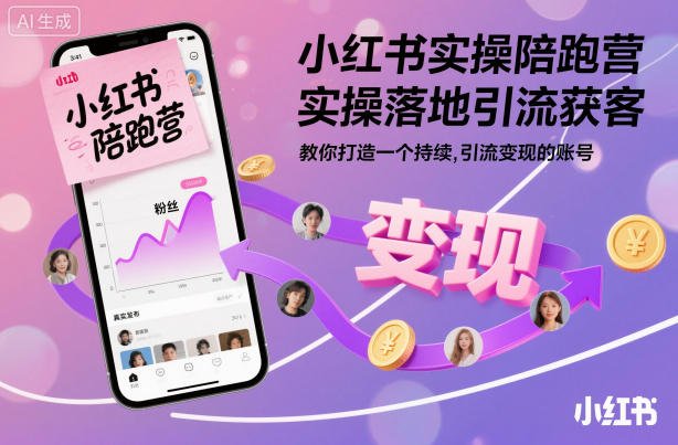 小红书实操陪跑营，实操落地引流获客，教你打造一个持续引流变现的账号-九九网创